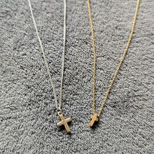 Elegant Gold-tone and Silver-tone Cross Pendant Necklace Set